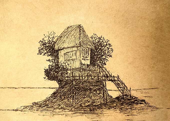 Island House Ink Drawing