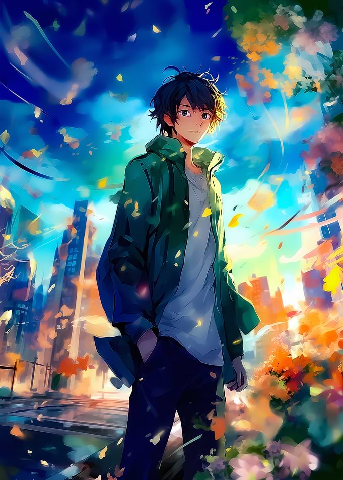 Anime Boy in Cityscape