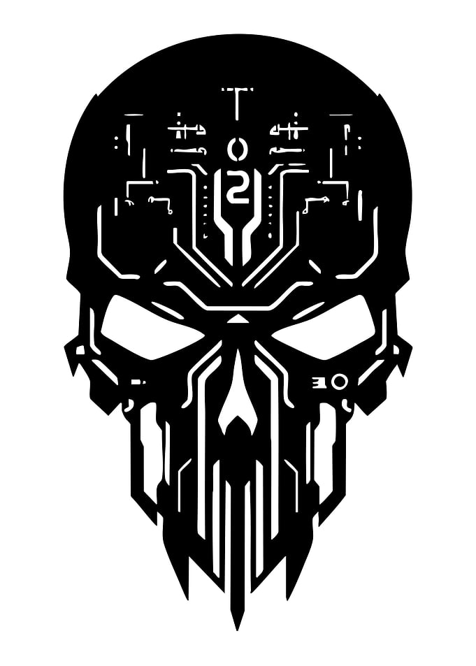 Cyberpunk Skull Black and White Design