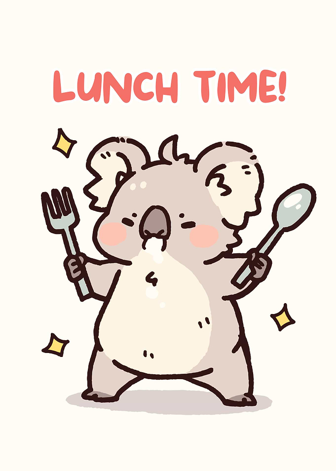 Cute Koala Lunch Time Cartoon