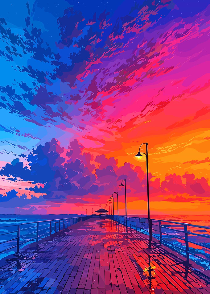 Vibrant Sunset Pier Digital Art