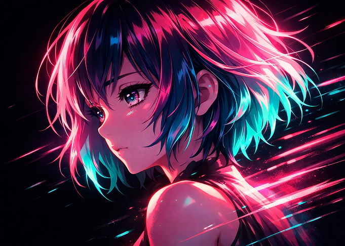 Anime Girl with Neon Hair