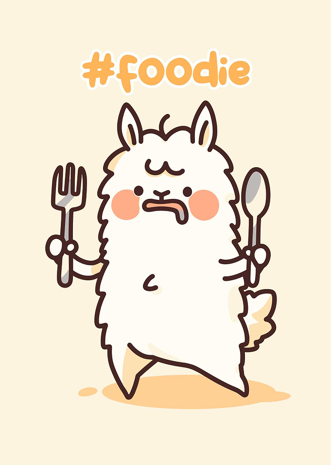 Foodie Llama Cartoon Illustration