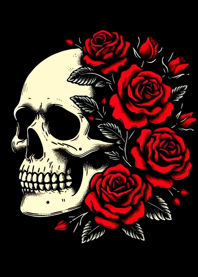 Skull and Roses Illustration