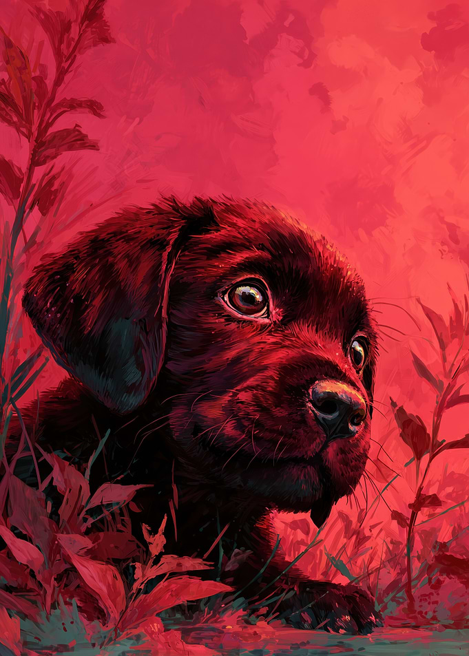 Puppy Portrait in Red Hues