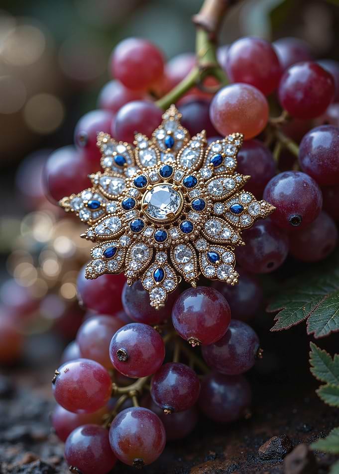 Jeweled Brooch on Grapes Still Life