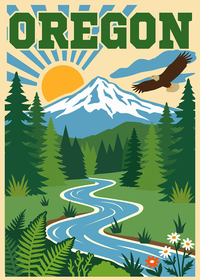 Oregon Landscape Illustration