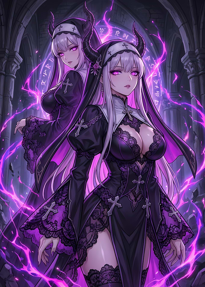 Anime Devil Nuns with Magic Circle