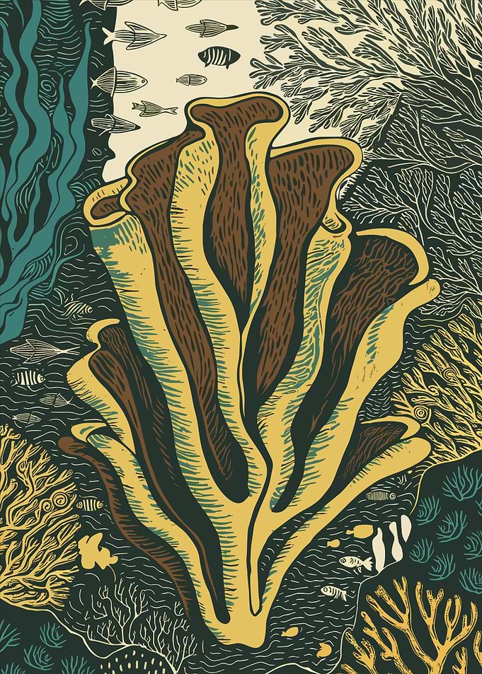 Underwater Seaweed and Fish Illustration