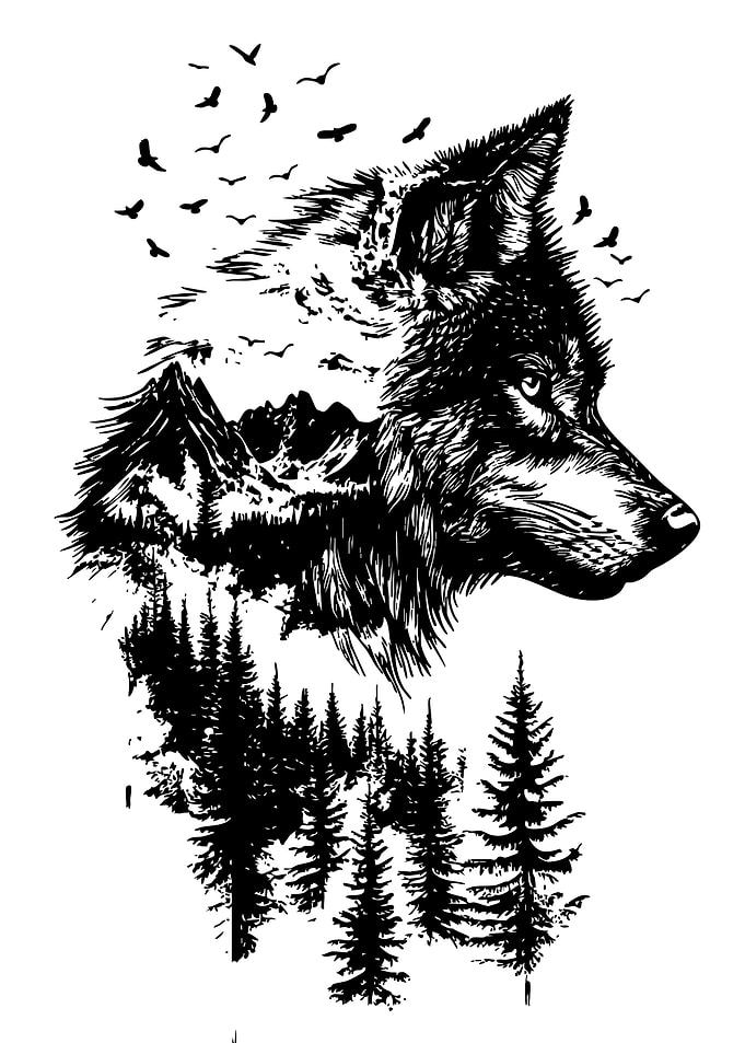 Wolf and Nature Black and White