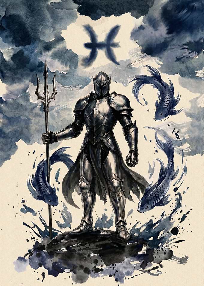 Pisces Warrior – Japanese Sumi-e Ink Zodiac Art