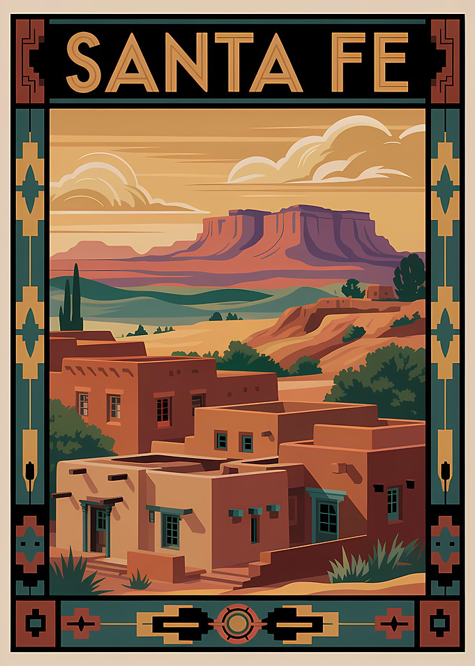 Santa Fe landscape art deco poster