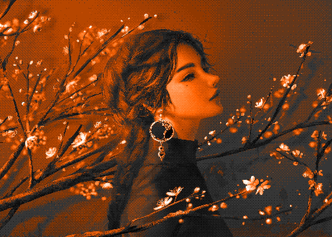 Woman with Blossoms in Orange Tones