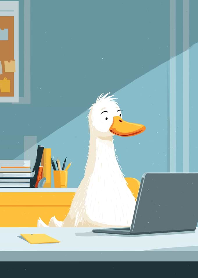 Duck at Desk with Laptop