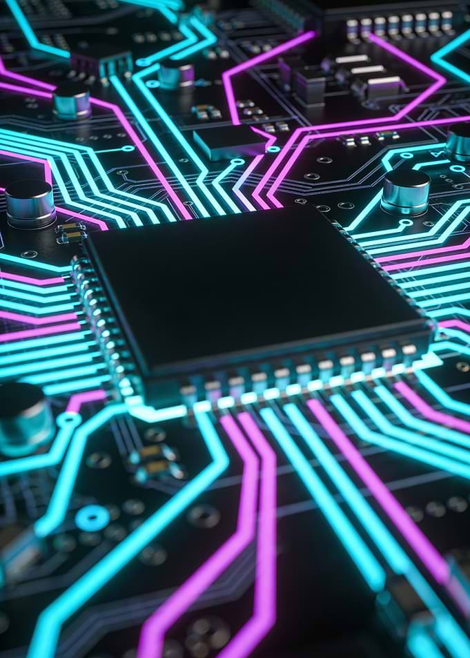 Neon Circuit Board Close-Up