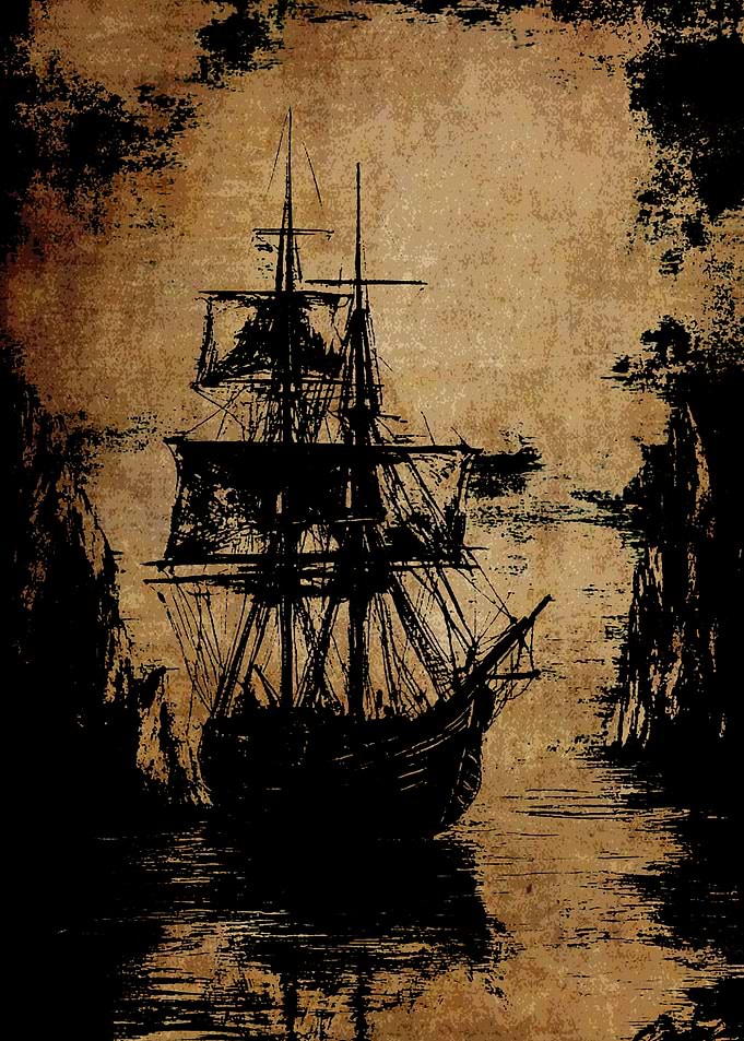 Silhouette of a Ship in Dark Waters
