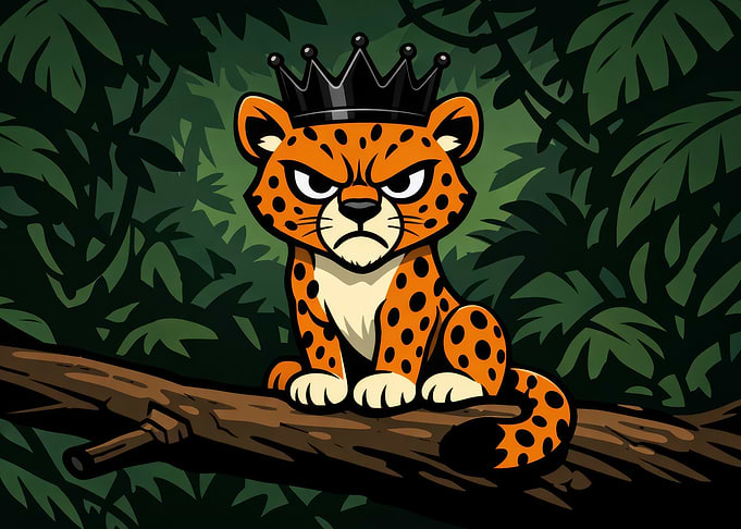 Cartoon Cheetah King in Jungle