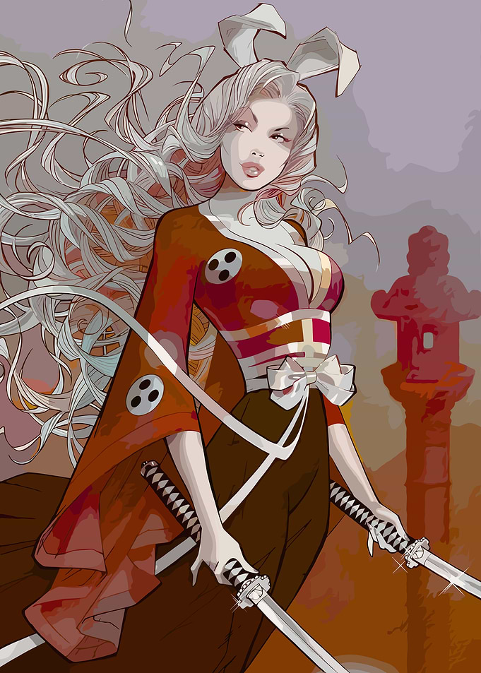 Bunny Girl Samurai with Dual Swords
