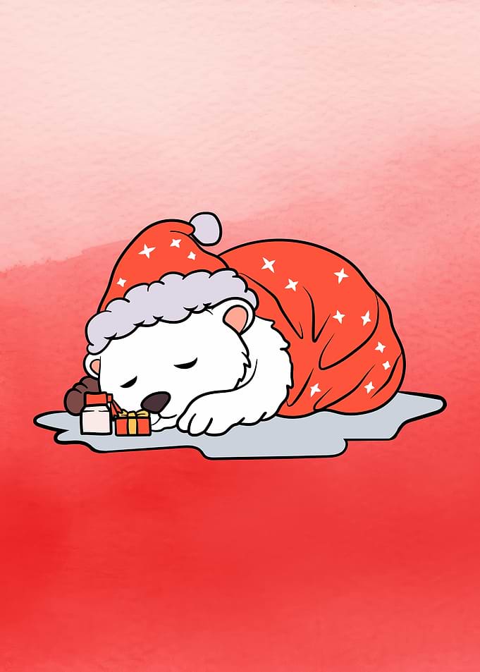 Sleeping Polar Bear with Christmas Hat