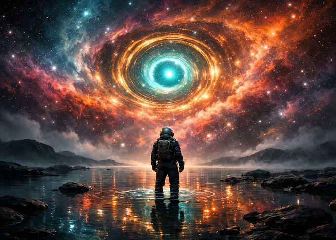 Astronaut Staring at a Cosmic Portal