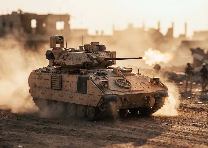 Bradley Fighting Vehicle firing in desert