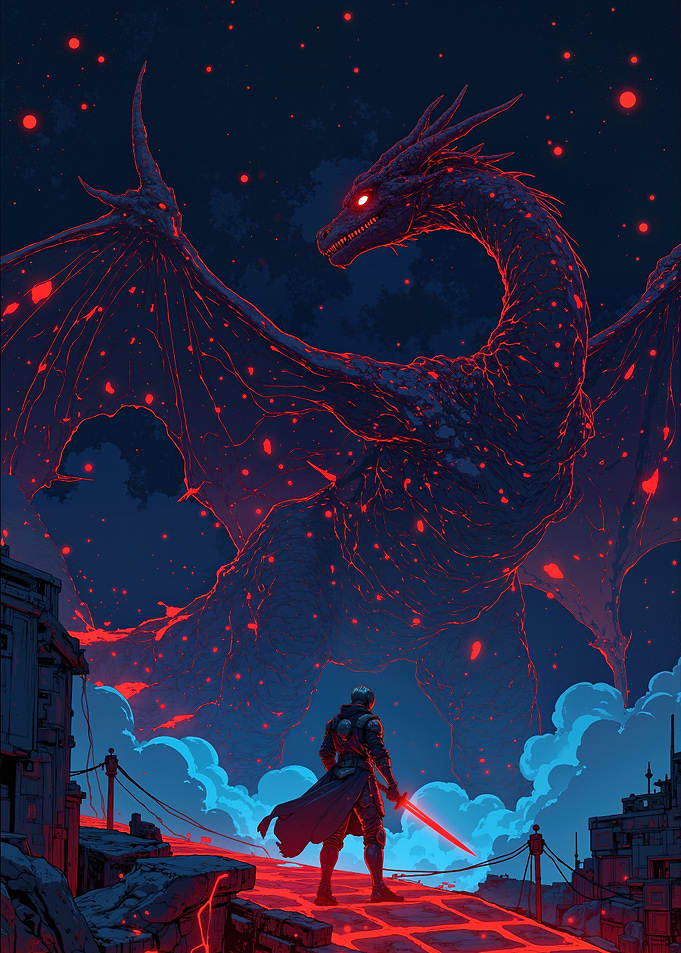 Dragon and Knight Fantasy Art