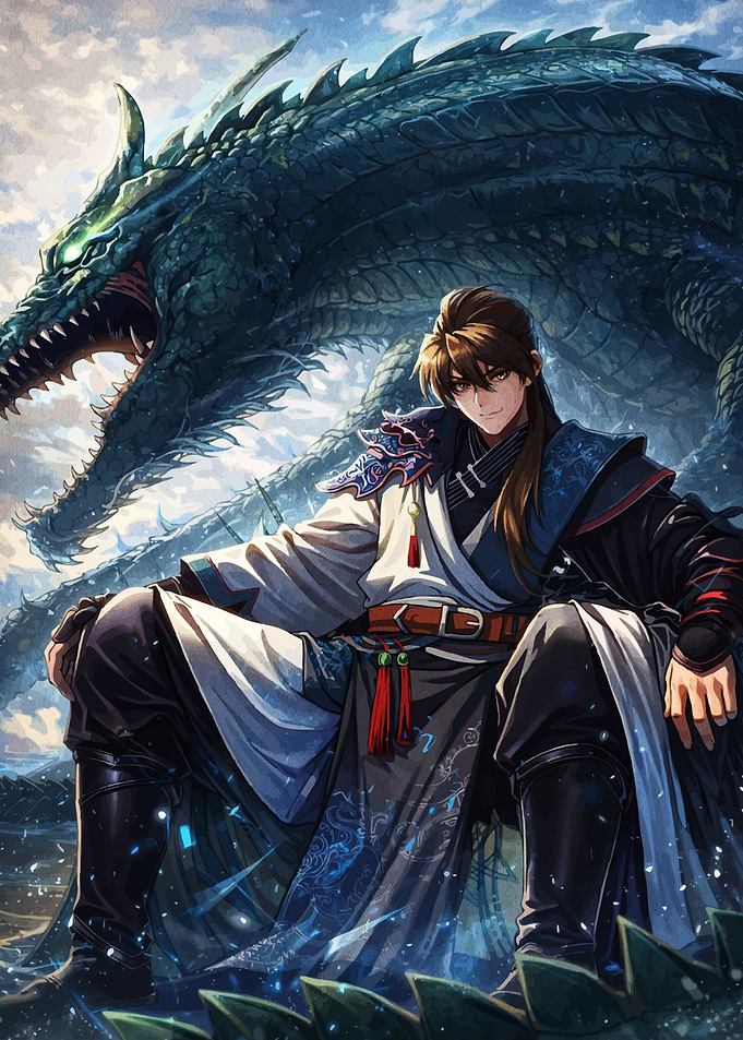 Anime Man with Dragon Companion