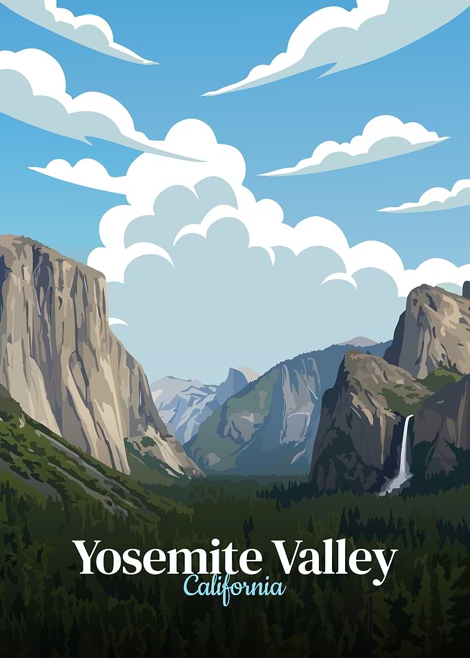 Yosemite Valley California Landscape Illustration
