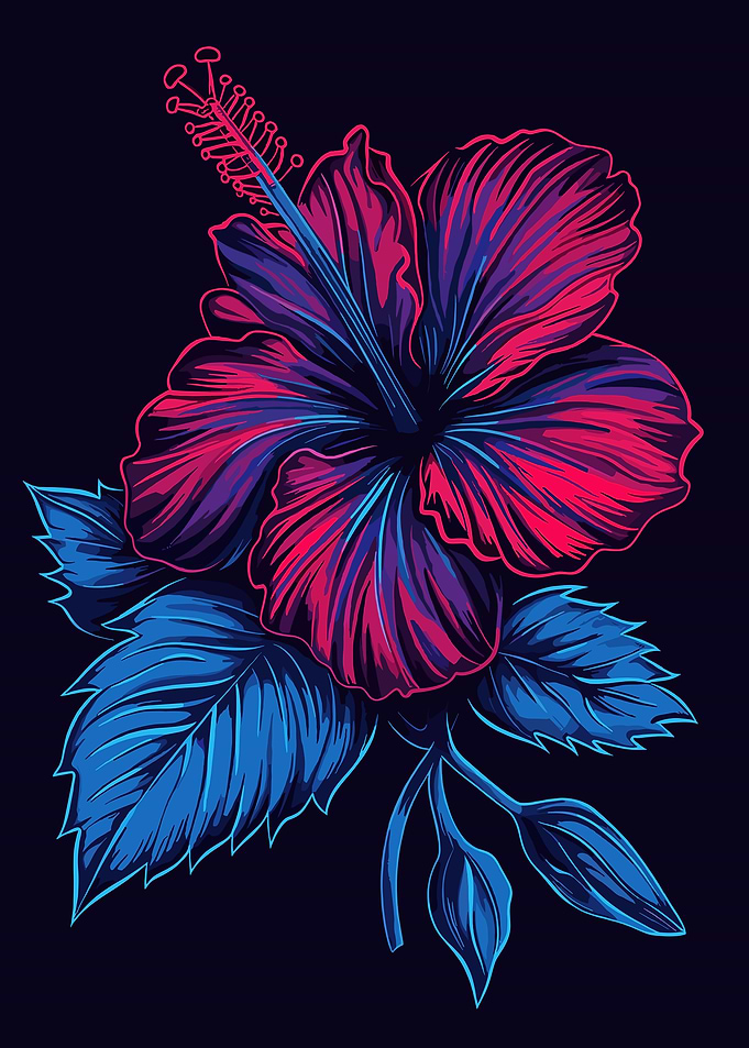 Neon Hibiscus Flower Illustration