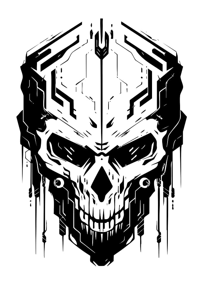 Cyberpunk Skull Black and White Art