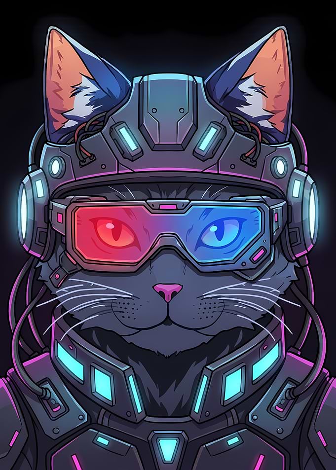 Cyberpunk Cat with VR Headset