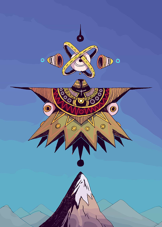 Abstract Mountain Landscape with Geometric Figures