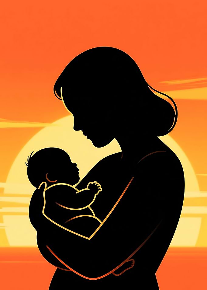 Mother and Baby Silhouette at Sunset