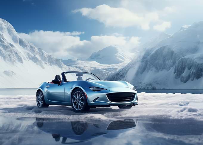 Blue Mazda Miata in Winter