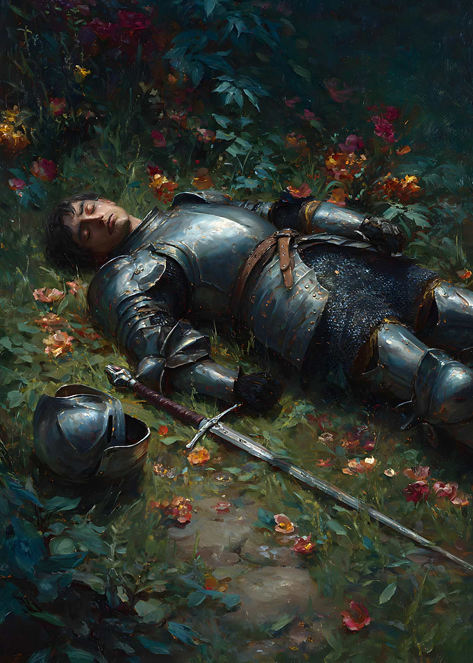 Fallen Knight in a Flower Field