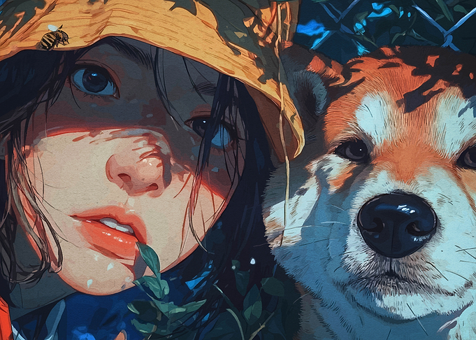 Girl and Dog Digital Art