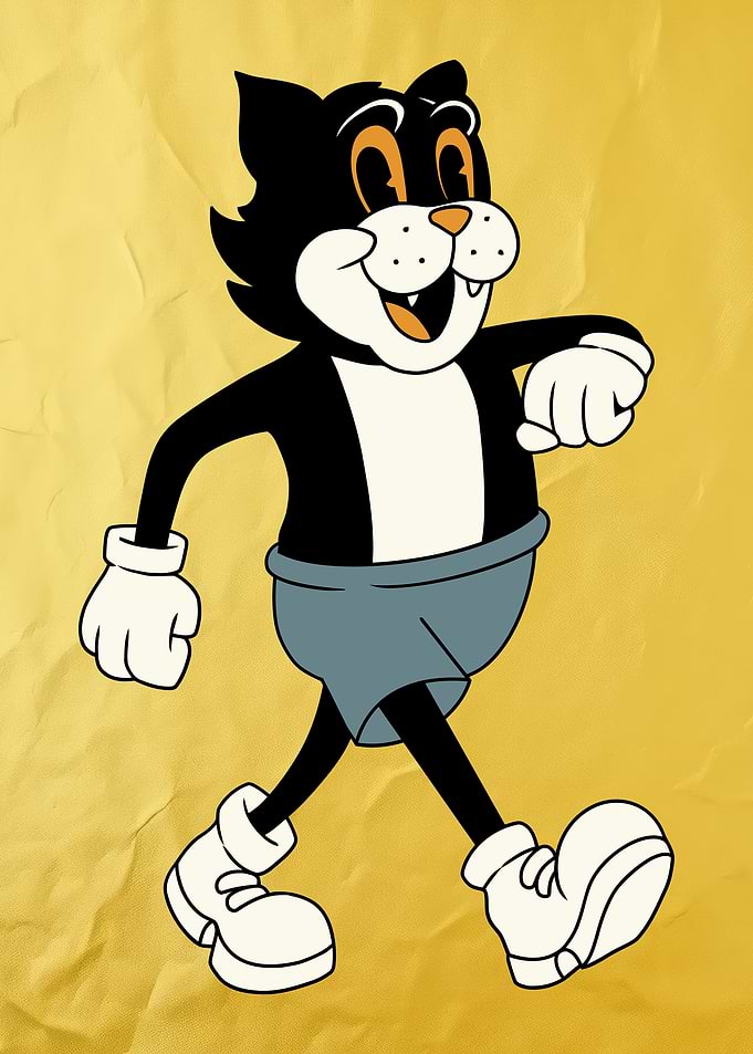 Cartoon Cat Walking on Yellow Background