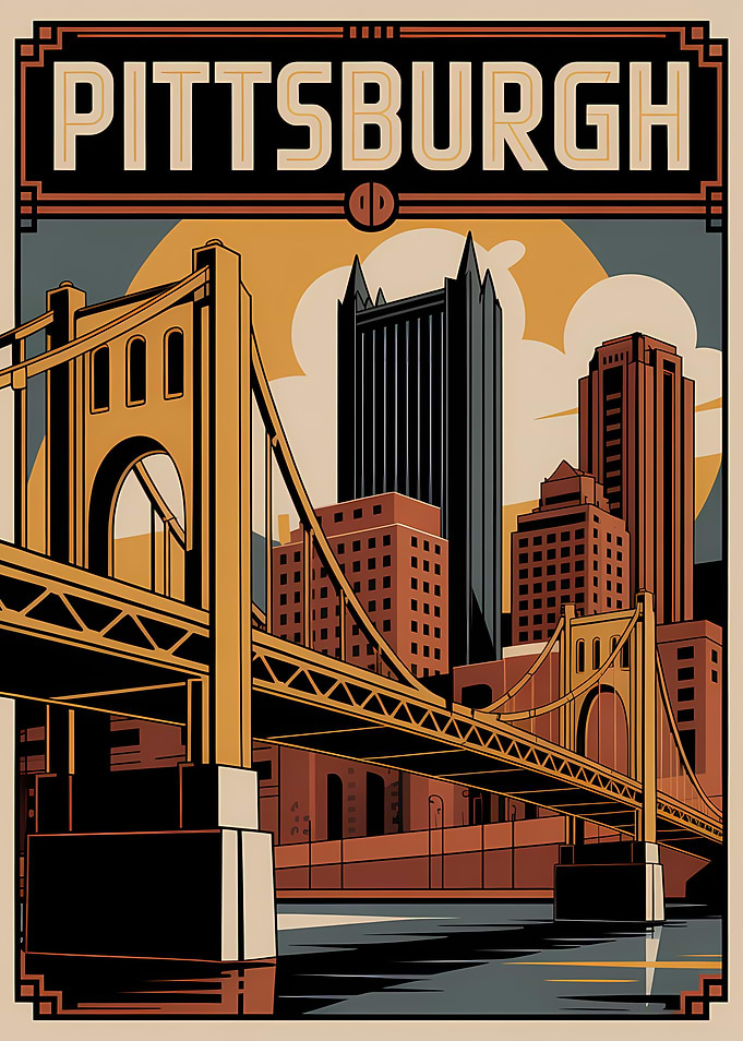 Pittsburgh Cityscape Art Deco Poster