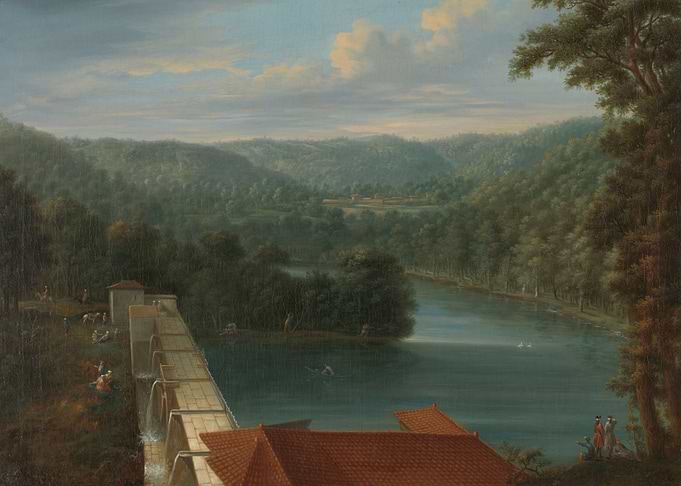Landscape with River and Dam Painting
