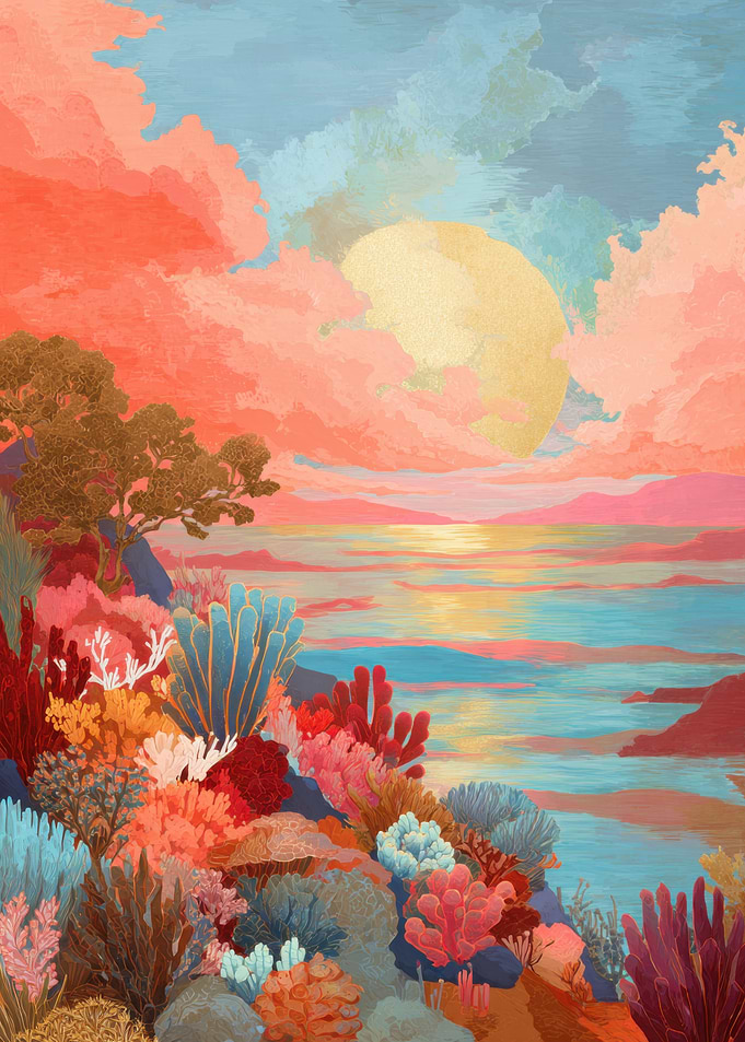 Coral Reef Sunset Painting