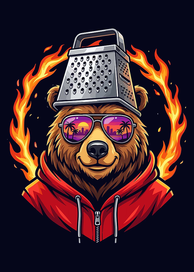 Cool Bear Poster, Cartoon Bear Wall Art, Funny Animal Illustration Print with Sunglasses