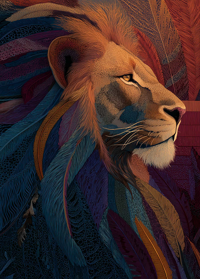Lion with Feathers Digital Art