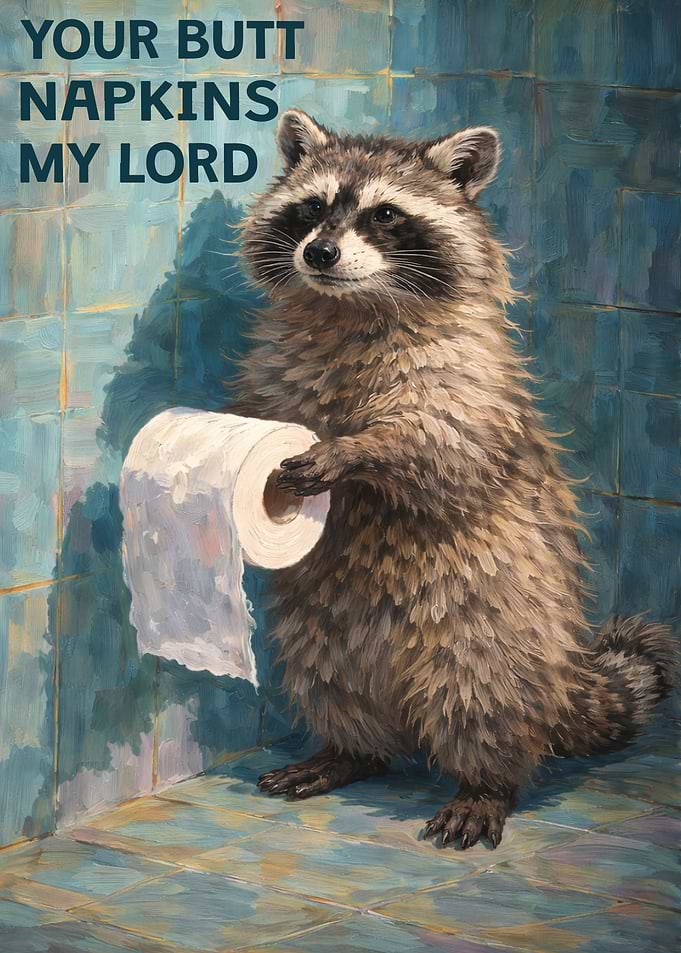 Raccoon with Toilet Paper Funny Art