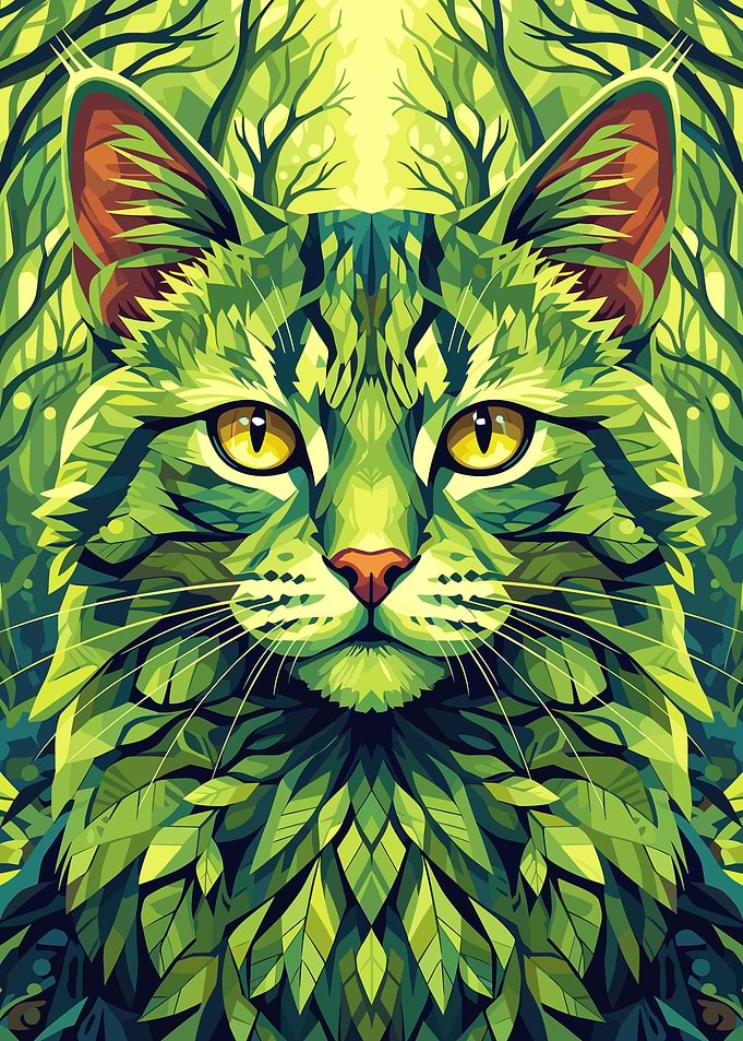 Green Cat Forest Portrait