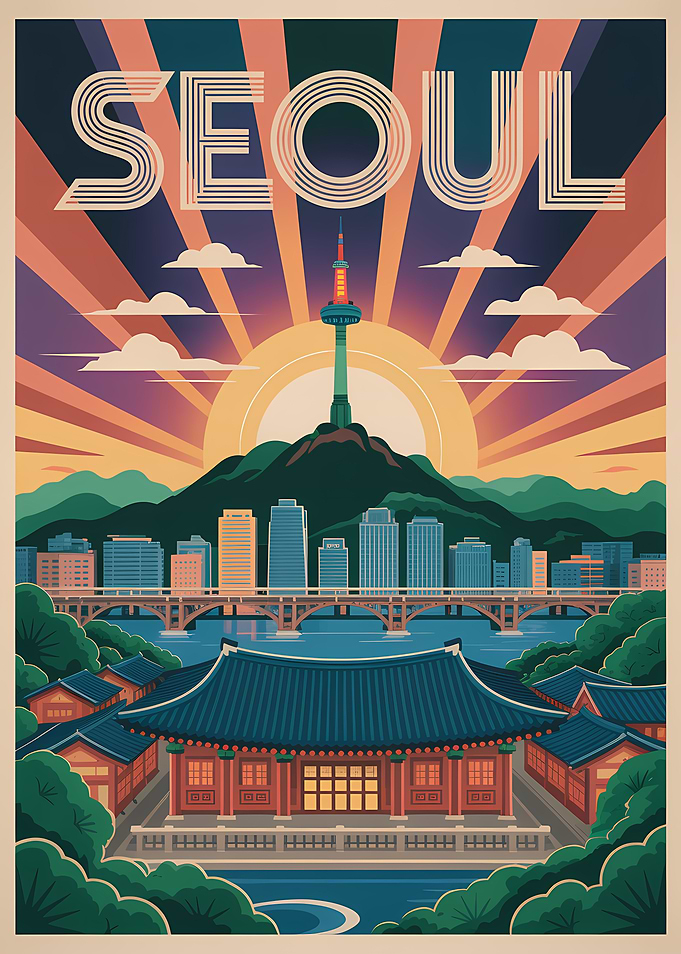 Seoul Travel Poster Art Deco Style