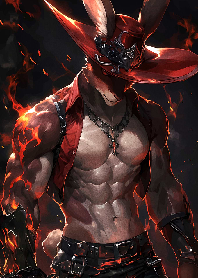 Muscular Rabbit Warrior with Red Hat