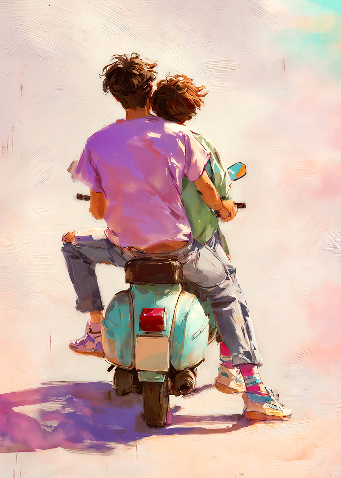 Romantic Scooter Ride Painterly Art