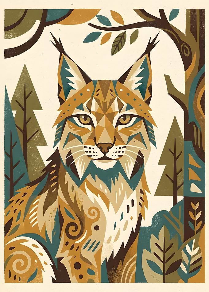 Stylized Lynx Portrait in Forest
