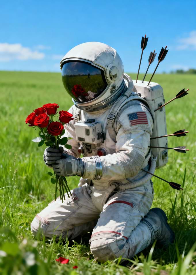 Astronaut with Roses and Arrows
