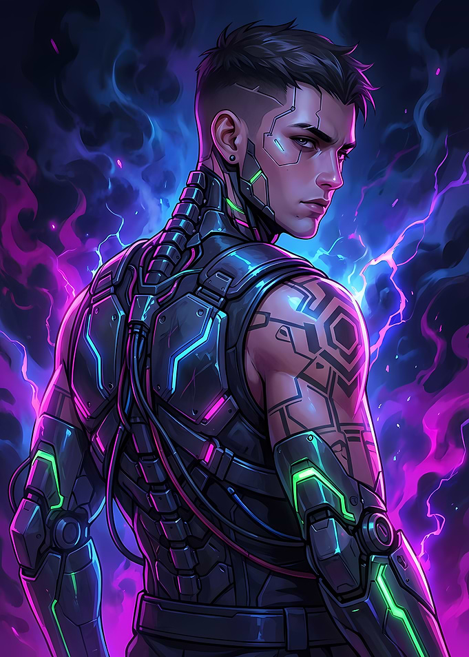 Cyberpunk Warrior with Neon Accents